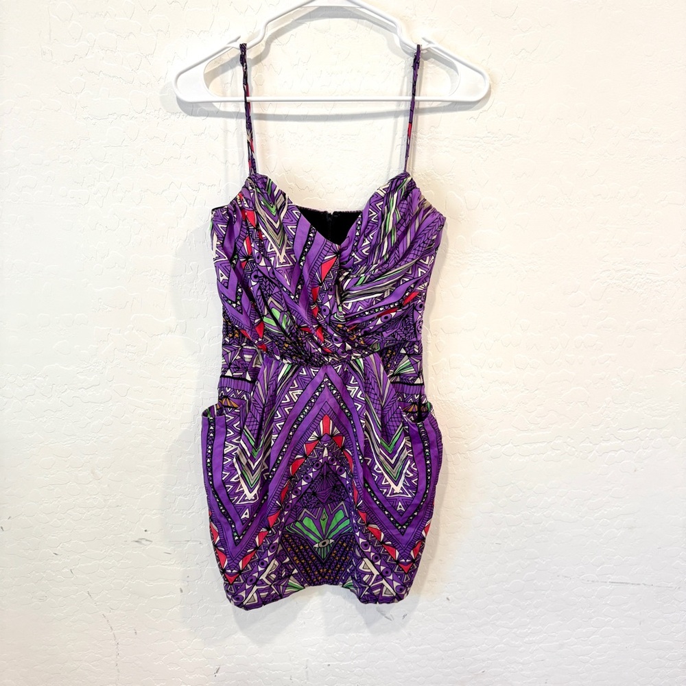 MARA Hoffman Dress Womens 2 Colorful Geometric Silk Cocktail Party Evil Eye